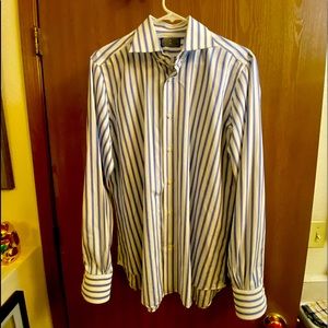 Rare VENANZI Mens Long Sleeve Italian Thick Striped Dress Shirt
